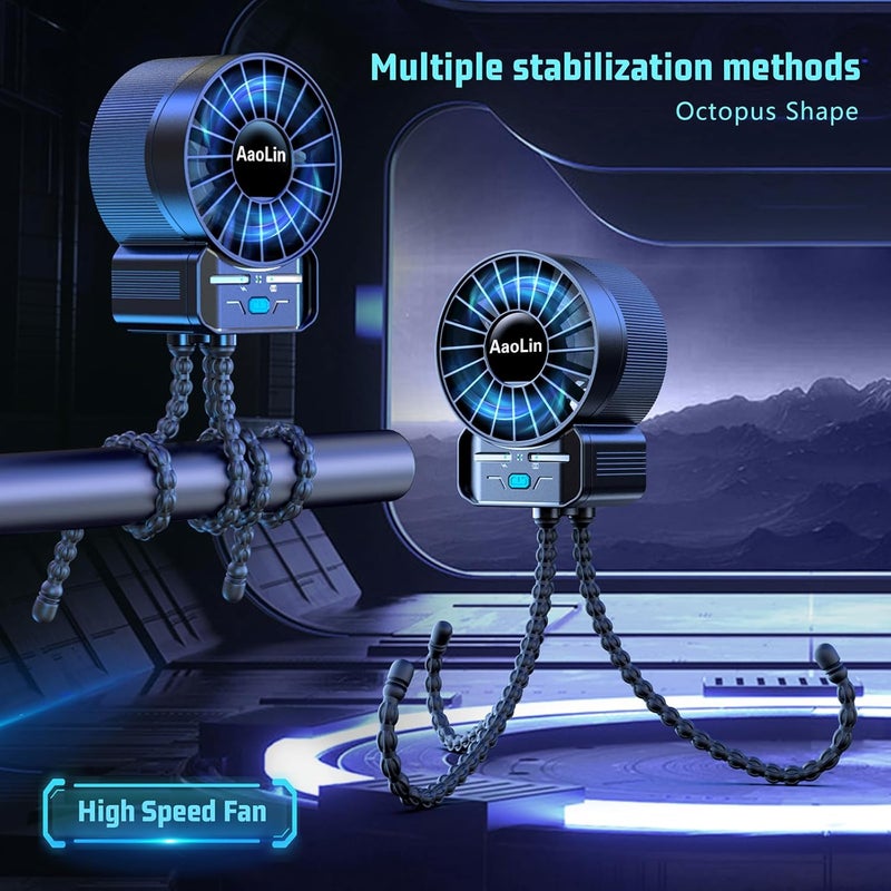 AaoLin 2 Pack Multifunctional Portable Stroller Fan 4 Speed 6600rpm High Speed Usb Rechargeable Personal Mini Handheld Fan Extended Tripod For Desktop Winding Kids Bed Treadmill Bike Golf Cart Outdoor Travel - Image 2